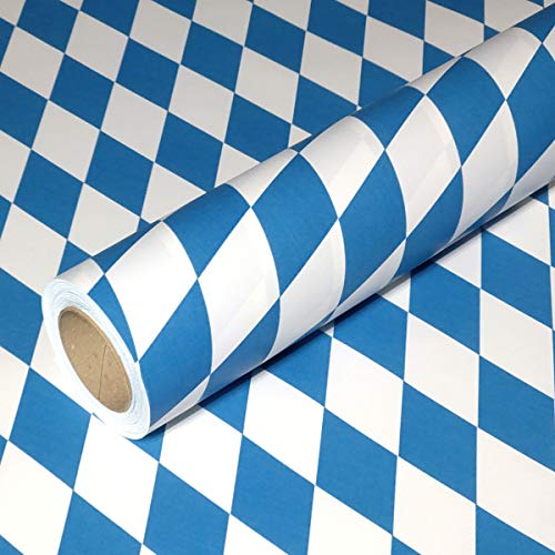 50m x 0,40m JUNOPAX® Geschenkpapier Raute blau-weiß, Oktoberfest, Bayern von JUNOPAX