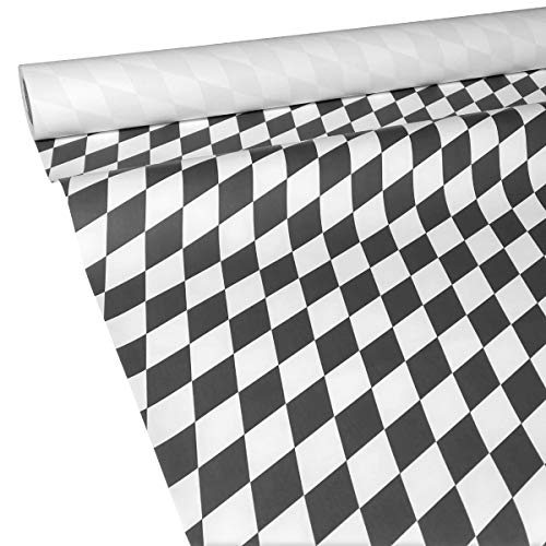 JUNOPAX 50m x 0,75m Papiertischdecke Raute schwarz-weiß von JUNOPAX