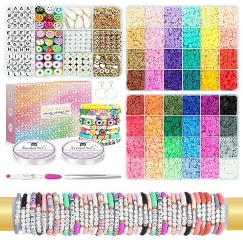 10800 Stück Tonperlen zur Herstellung von Armbändern, mit 48 Farben von flachen, runden Polymer-Ton-Perlen, Abstandshalter-Perlen, Buchstabenperlen, Anhängern und Charm-Set für die Schmuckherstellung. 10800 Stück Tonperlen zur Herstellung von Armbändern, mit 48 Farben von flachen, runden Polymer-Ton-Perlen, Abstandshalter-Perlen, Buchstabenperlen, Anhängern und Charm-Set für die Schmuckherstellung. von JUOIFIP