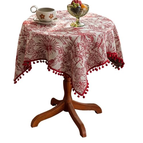 JUSKAQZYI abwaschbare tischdecke Polyester Baumwolltisch Stoff quadratischer runder Tisch Anti-Rutsch-Kee-resistenten staubfeste Tischdecke für die Küche Esszimmer Rot tischdecken von JUSKAQZYI