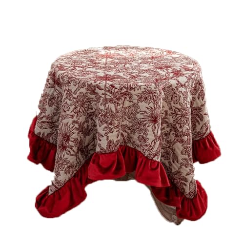 JUSKAQZYI abwaschbare tischdecke Polyester Baumwolltisch Stoff quadratischer runder Tisch Anti-Rutsch-Kee-resistenten staubfeste Tischdecke für die Küche Esszimmer Rot tischdecken von JUSKAQZYI