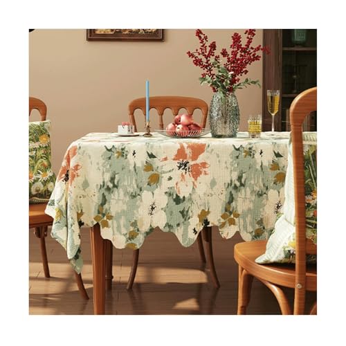 JUSKAQZYI abwaschbare tischdecke Tischdecke Retro -Ölmalerei Stil Pastoralstil Tischdecke Baumwollwäsche Stoff wasserdicht für die Küche Esszimmer tischdecken von JUSKAQZYI