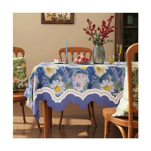 JUSKAQZYI abwaschbare tischdecke Tischdecke Retro -Ölmalerei Stil Pastoralstil Tischdecke Baumwollwäsche Stoff wasserdicht für die Küche Esszimmer tischdecken von JUSKAQZYI