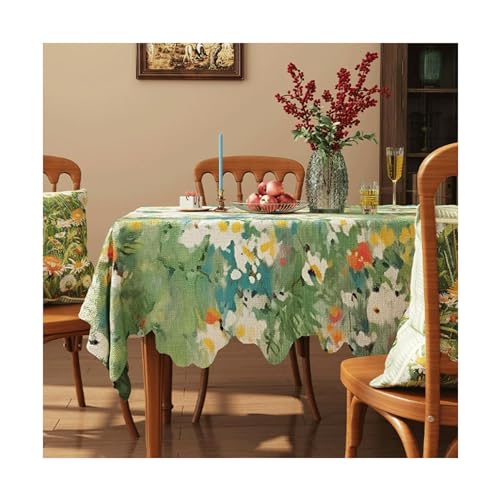 JUSKAQZYI abwaschbare tischdecke Tischdecke Retro -Ölmalerei Stil Pastoralstil Tischdecke Baumwollwäsche Stoff wasserdicht für die Küche Esszimmer tischdecken von JUSKAQZYI
