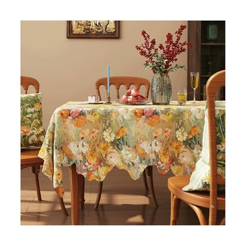 JUSKAQZYI abwaschbare tischdecke Tischdecke Retro -Ölmalerei Stil Pastoralstil Tischdecke Baumwollwäsche Stoff wasserdicht für die Küche Esszimmer tischdecken von JUSKAQZYI