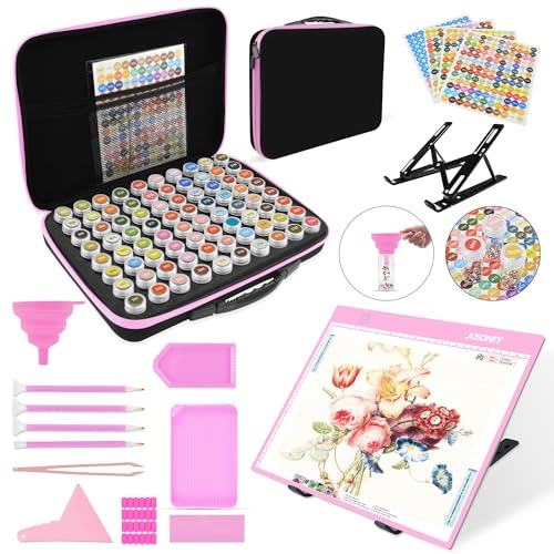 JUSONEY Diamond Painting Zubehör Boxen, 80 Stück Diamond Painting Aufbewahrungsbox mit 3 Helligkeit Leuchttisch A4 Werkzeug Set DIY Handwerk Als Geschenk, Rosa JUSONEY Diamond Painting Zubehör Boxen, 80 Stück Diamond Painting Aufbewahrungsbox mit 3 Helligkeit Leuchttisch A4 Werkzeug Set DIY Handwerk Als Geschenk, Rosa von JUSONEY