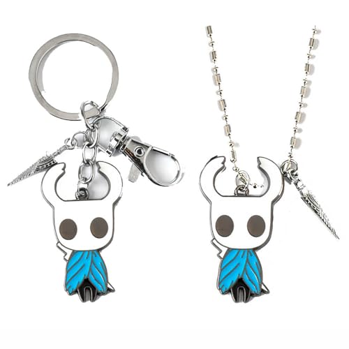 2 Pcs Hollow Knights Schlüsselanhänger Halskette Game Hollow Knights The Knight Figur Cosplay Zubehör The Knight Metall Anhänger Set (Mehrfarbig-1) von JUSONGKWCP