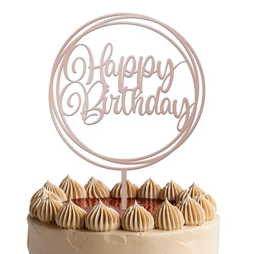 JUSTCAKETOPPERS Happy Birthday Mehrkreis-Kuchenaufsatz aus rotgoldenem Acryl, ca. 2 mm, elegante Geburtstagstortendekoration für Party und Feier von JUST CAKE TOPPERS
