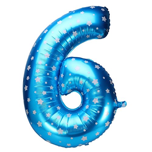 JUSTFOX - Zahl Luftballon XL 75CM Nummer Folienballon Kinder Geburtstag Deko (6, Blau) von JUSTFOX