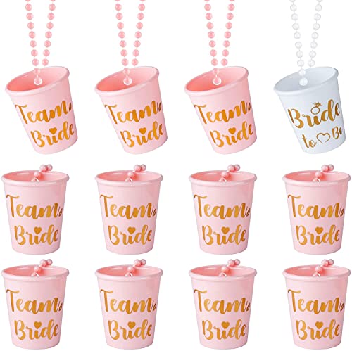 JUSTOTRY 12 Stück Bride to Be Schnapsgläser Perlen Halskette für Bachelorette Party- Weiß Braut und Rosa Team Bride für Junggesellenabschied Frauen, JGA Frauen Dekoration von JUSTOTRY
