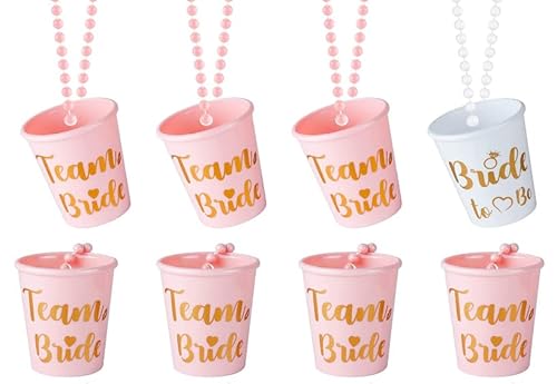 JUSTOTRY 8 Stück Bride to Be Schnapsgläser Perlen Halskette für Junggesellenabschied Frauen- 1Weiß Braut und 7Rosa Team Bride für Bachelorette Party Accessories und JGA Frauen Dekoration von JUSTOTRY