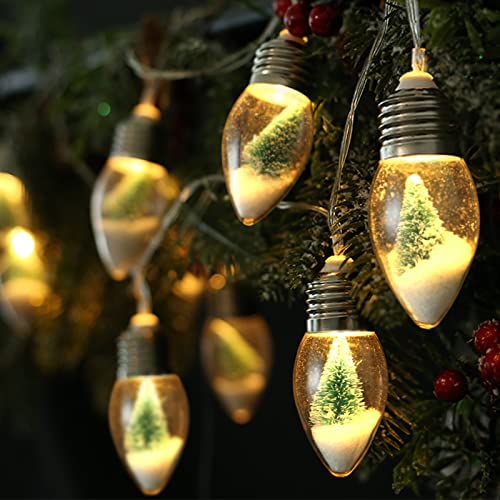 JUSTOTRY Lichterkette Weihnachten für Außen und Innen Deko Weihnachten,6.6 FT LED Lichterkette Batterie mit Tannenbaum & Schnee, Warmweiß Lichterkette für Balkon,Zimmer und Fenster Dekoration von JUSTOTRY