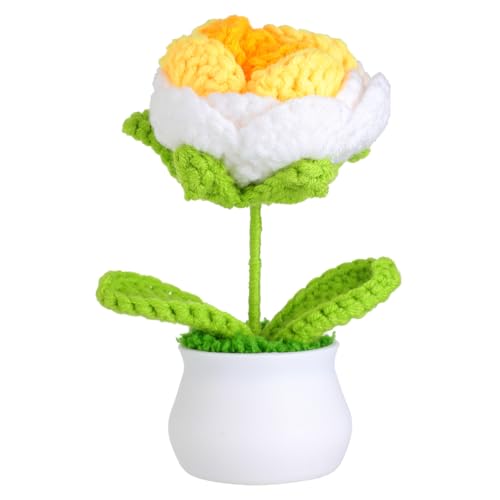 JUSTOYOU künstliche Blume Rose Häkelblumen Topfpflanze, Mini gestrickter Blumentopf, kleine handgefertigte Häkelblume für Home Office Tischdekoration, Geschenk für ihren Valentinstag (1, gelb weiß) JUSTOYOU künstliche Blume Rose Häkelblumen Topfpflanze, Mini gestrickter Blumentopf, kleine handgefertigte Häkelblume für Home Office Tischdekoration, Geschenk für ihren Valentinstag (1, gelb weiß) von JUSTOYOU
