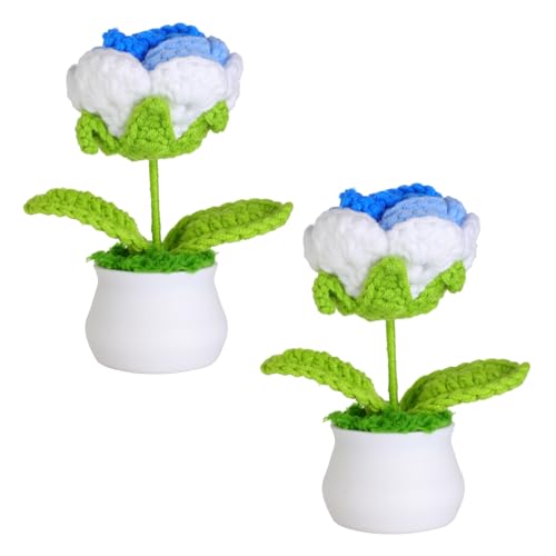 JUSTOYOU künstliche Blume Rose Häkelblumen Topfpflanze, Mini gestrickter Blumentopf, kleine handgefertigte Häkelblume für Home Office Tischdekoration, Geschenk für ihren Valentinstag (2, weiß blau) JUSTOYOU künstliche Blume Rose Häkelblumen Topfpflanze, Mini gestrickter Blumentopf, kleine handgefertigte Häkelblume für Home Office Tischdekoration, Geschenk für ihren Valentinstag (2, weiß blau) von JUSTOYOU