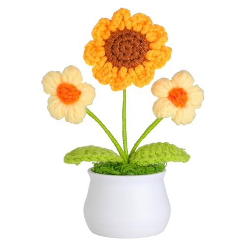 JUSTOYOU künstliche Blume Sonnenblume Häkelblume Blumen Topfpflanze, Mini gestrickter Blumentopf, kleine handgefertigte Häkelblume für Home Office Dekor, Geschenk für ihren Valentinstag (1, gelb) JUSTOYOU künstliche Blume Sonnenblume Häkelblume Blumen Topfpflanze, Mini gestrickter Blumentopf, kleine handgefertigte Häkelblume für Home Office Dekor, Geschenk für ihren Valentinstag (1, gelb) von JUSTOYOU