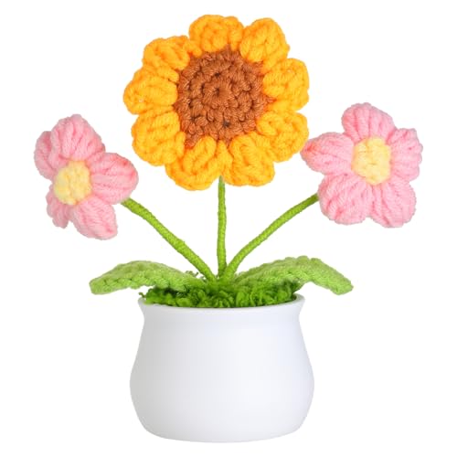 JUSTOYOU künstliche Blume Sonnenblume Häkelblume Blumen Topfpflanze, Mini gestrickter Blumentopf, kleine handgefertigte Häkelblume für Home Office Dekor, Geschenk für ihren Valentinstag (1, rosa) JUSTOYOU künstliche Blume Sonnenblume Häkelblume Blumen Topfpflanze, Mini gestrickter Blumentopf, kleine handgefertigte Häkelblume für Home Office Dekor, Geschenk für ihren Valentinstag (1, rosa) von JUSTOYOU