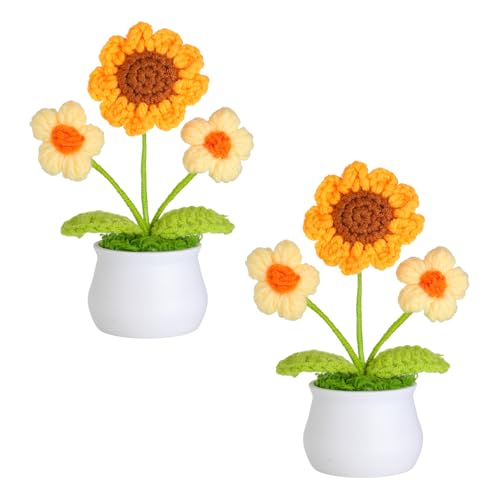 JUSTOYOU künstliche Blume Sonnenblume Häkelblume Blumen Topfpflanze, Mini gestrickter Blumentopf, kleine handgefertigte Häkelblume für Home Office Dekor, Geschenk für ihren Valentinstag (2, gelb) JUSTOYOU künstliche Blume Sonnenblume Häkelblume Blumen Topfpflanze, Mini gestrickter Blumentopf, kleine handgefertigte Häkelblume für Home Office Dekor, Geschenk für ihren Valentinstag (2, gelb) von JUSTOYOU