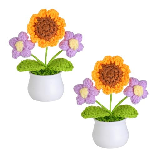 JUSTOYOU künstliche Blume Sonnenblume Häkelblume Blumen Topfpflanze, Mini gestrickter Blumentopf, kleine handgefertigte Häkelblume für Home Office Dekor, Geschenk für ihren Valentinstag (2, lila) JUSTOYOU künstliche Blume Sonnenblume Häkelblume Blumen Topfpflanze, Mini gestrickter Blumentopf, kleine handgefertigte Häkelblume für Home Office Dekor, Geschenk für ihren Valentinstag (2, lila) von JUSTOYOU