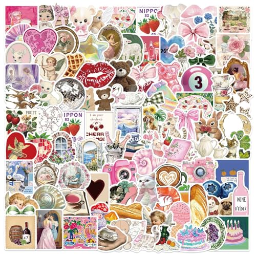 100 Stück Y2K Pink Ästhetik Aufkleber – Süße wasserfeste Viny Sticker für Laptops, Trinkflaschen, Gitarren, Notizbücher & Scrapbooks, tolle Geschenkidee für Mädchen, Teenager & Erwachsene von JUUFLA