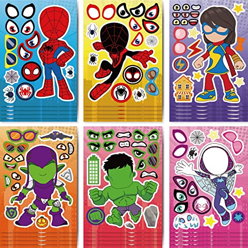 24 pcs Spidey Aufkleber, Helden DIY Gesichts-Sticker Geschenkset für Kinder, Anime Spider Sticker Party Mitgebsel Goodie-Bag-Füllungen, Spidey Sticker für Laptop Motorrad Scrapbook Skateboard Party von JUUFLA
