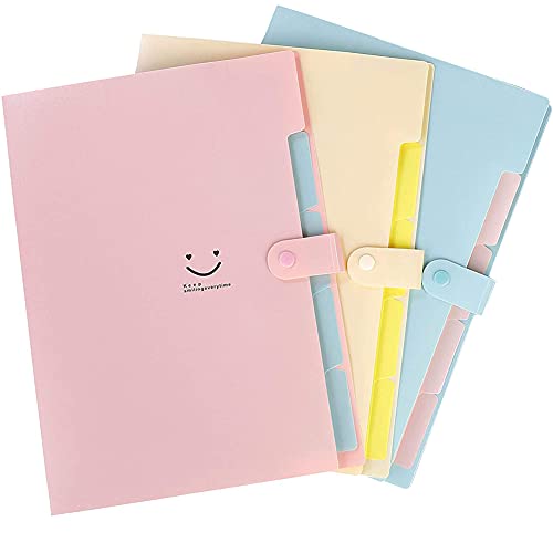 Expanding Document File Folder - Organizer Dokumente Compartments Handheld Folder with Snap Button A4 and Letter Size File Organiser with 5 Pockets for Office, School, Home (Blau Gelb Rosa) von JUVEL