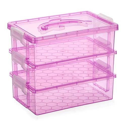 JUXYES Aufbewahrungsbox mit 3 Ebenen, stapelbar, mit Griff, transparent, stapelbar, mit Griffdeckel, verschließbarer Aufbewahrungsbehälter für Schul- und Bürobedarf, Innenmaße: 20 x 12,5 x 6 cm, Lila JUXYES Aufbewahrungsbox mit 3 Ebenen, stapelbar, mit Griff, transparent, stapelbar, mit Griffdeckel, verschließbarer Aufbewahrungsbehälter für Schul- und Bürobedarf, Innenmaße: 20 x 12,5 x 6 cm, Lila von JUXYES