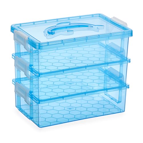 JUXYES Aufbewahrungsbox mit 3 Ebenen, stapelbar, mit Griff, transparent, stapelbar, mit Griffdeckel, verschließbarer Aufbewahrungsbehälter für Schul- und Bürobedarf, Innenmaße: 20 x 12,5 x 6 cm, Blau JUXYES Aufbewahrungsbox mit 3 Ebenen, stapelbar, mit Griff, transparent, stapelbar, mit Griffdeckel, verschließbarer Aufbewahrungsbehälter für Schul- und Bürobedarf, Innenmaße: 20 x 12,5 x 6 cm, Blau von JUXYES