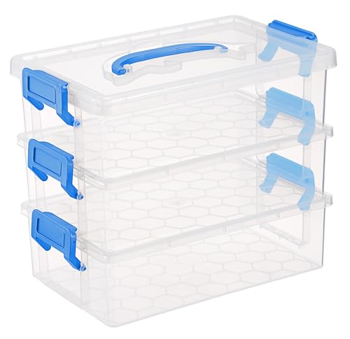 JUXYES Aufbewahrungsbox mit 3 Ebenen, stapelbar, mit blauem Griff, transparenter stapelbarer Aufbewahrungsbehälter mit Griffdeckel, Verriegelung, Aufbewahrungsbehälter für Schul- und Bürobedarf JUXYES Aufbewahrungsbox mit 3 Ebenen, stapelbar, mit blauem Griff, transparenter stapelbarer Aufbewahrungsbehälter mit Griffdeckel, Verriegelung, Aufbewahrungsbehälter für Schul- und Bürobedarf von JUXYES