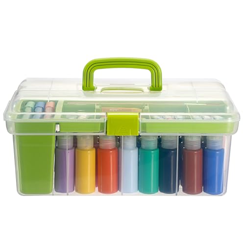 JUXYES Transparente Aufbewahrungsbox aus Kunststoff mit geteiltem Tablett und Reinigungsbecher, tragbarer Acrylfarben-Aufbewahrungskoffer mit Deckel, Aufbewahrung von 36 Flaschen à 2 fl. oz von JUXYES