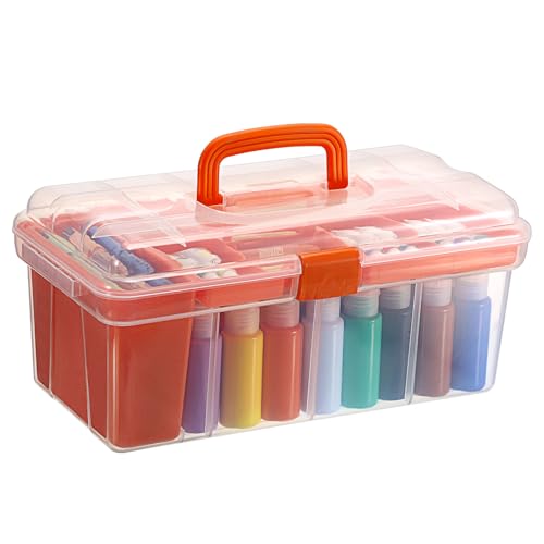 JUXYES Transparente Aufbewahrungsbox aus Kunststoff mit geteiltem Tablett und Reinigungsbecher, tragbarer Acrylfarben-Aufbewahrungskoffer mit Deckel, Aufbewahrung von 36 Flaschen à 2 fl. oz von JUXYES