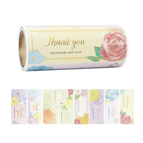 JUYAXIN 100 Stück Dankes-Etiketten, Blumen-Motiv, 10 x 3,8 cm, selbstklebende Etiketten für Hochzeitsdekoration JUYAXIN 100 Stück Dankes-Etiketten, Blumen-Motiv, 10 x 3,8 cm, selbstklebende Etiketten für Hochzeitsdekoration von JUYAXIN