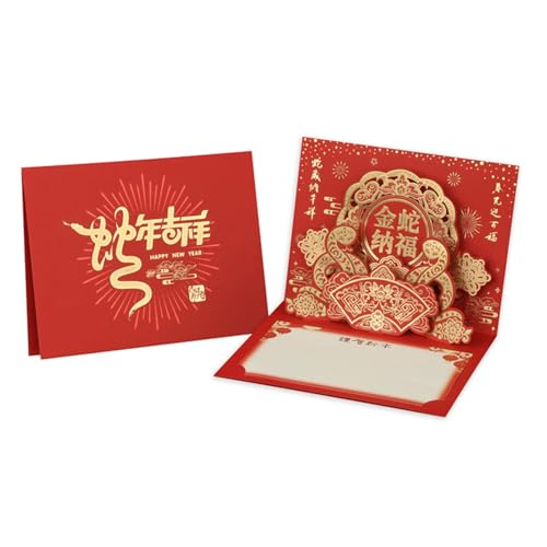 JUYAXIN Jahr der Schlange 2025 3D Popup Frühlingsfest mit Umschlag Chinesisches Neujahr Segen Karte für Familie und Freund von JUYAXIN