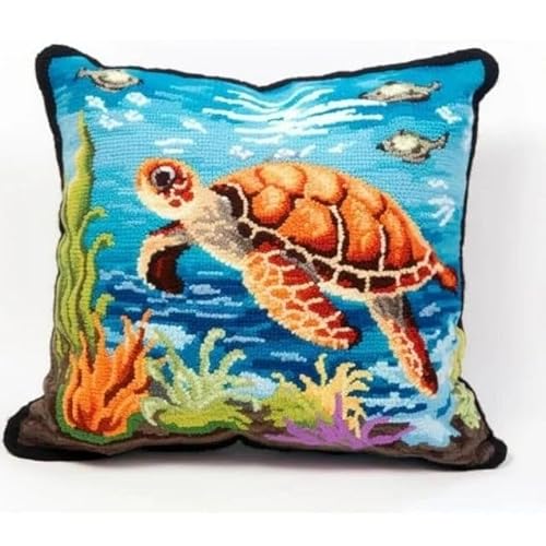 JUYIYUANFUZH KnüPfkissen Set Kissenbezug Teppich Stickerei SetSchildkröTe Und SeetangKnüPfset KnüPfbild FüR AnfäNger, Erwachsene, Kissen Zum SelberknüPfen 43 x 43 cm von JUYIYUANFUZH