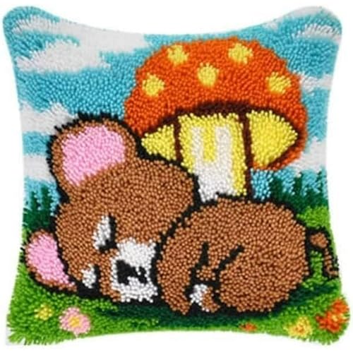 JUYIYUANFUZH KnüPfkissen Set Kissenbezug Teppich Stickerei SetSchlafender BäRKnüPfset KnüPfbild FüR AnfäNger, Erwachsene, Kissen Zum SelberknüPfen 43 x 43 cm von JUYIYUANFUZH