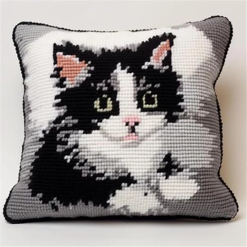 JUYIYUANFUZH KnüPfkissen Set Kissenbezug Teppich Stickerei SetSchwarz-WeißE Cartoon-Katze AKnüPfset KnüPfbild FüR AnfäNger, Erwachsene, Kissen Zum SelberknüPfen 43 x 43 cm JUYIYUANFUZH KnüPfkissen Set Kissenbezug Teppich Stickerei SetSchwarz-WeißE Cartoon-Katze AKnüPfset KnüPfbild FüR AnfäNger, Erwachsene, Kissen Zum SelberknüPfen 43 x 43 cm von JUYIYUANFUZH