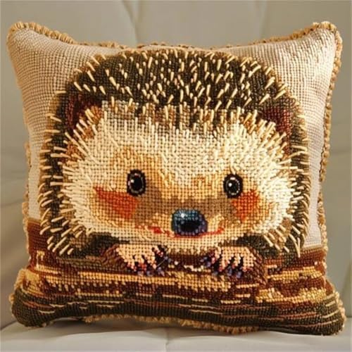 JUYIYUANFUZH KnüPfkissen Set Kissenbezug Teppich Stickerei SetSüßEr IgelKnüPfset KnüPfbild FüR AnfäNger, Erwachsene, Kissen Zum SelberknüPfen 43 x 43 cm von JUYIYUANFUZH