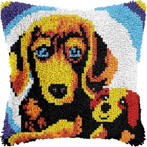 JUYIYUANFUZH KnüPfkissen Set Kissenbezug Teppich Stickerei SetSüßEr WelpeKnüPfset KnüPfbild FüR AnfäNger, Erwachsene, Kissen Zum SelberknüPfen 43 x 43 cm von JUYIYUANFUZH