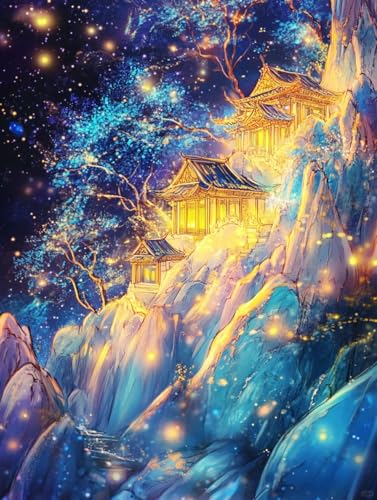 JUYIYUANFUZH Stickset Erwachsene Kreuzstich Stickpackungen Bilder 11CT Glitzerlandschaft 4 Kreuzstich Set FüR AnfäNger Basteln Erwachsene40×50Cm von JUYIYUANFUZH