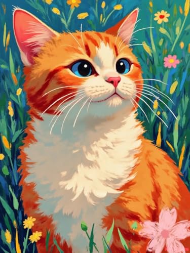 JUYIYUANFUZH Stickset Erwachsene Kreuzstich Stickpackungen Bilder 11CT Kleine Katzenblumenwelt B Kreuzstich Set FüR AnfäNger Basteln Erwachsene40×50Cm von JUYIYUANFUZH