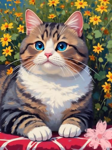 JUYIYUANFUZH Stickset Erwachsene Kreuzstich Stickpackungen Bilder 11CT Kleine Katzenblumenwelt D Kreuzstich Set FüR AnfäNger Basteln Erwachsene40×50Cm von JUYIYUANFUZH