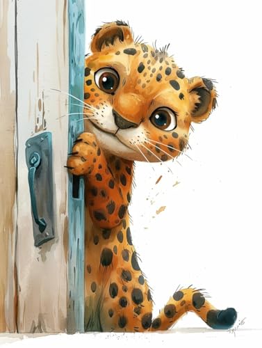 JUYIYUANFUZH Stickset Erwachsene Kreuzstich Stickpackungen Bilder 11CT Leopard Guckt Hinter Der TüR Hervor Kreuzstich Set FüR AnfäNger Basteln Erwachsene40×50Cm von JUYIYUANFUZH