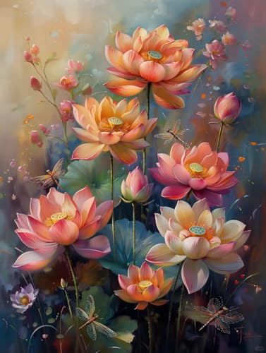 JUYIYUANFUZH Stickset Erwachsene Kreuzstich Stickpackungen Bilder 11CT Sommerlotus Und Libelle 11 Kreuzstich Set FüR AnfäNger Basteln Erwachsene40×50Cm von JUYIYUANFUZH