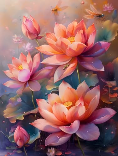JUYIYUANFUZH Stickset Erwachsene Kreuzstich Stickpackungen Bilder 11CT Sommerlotus Und Libelle 2 Kreuzstich Set FüR AnfäNger Basteln Erwachsene40×50Cm von JUYIYUANFUZH