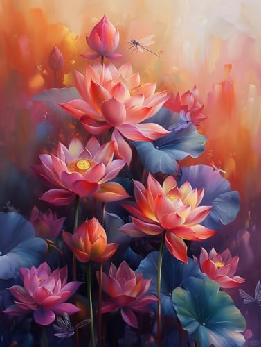 JUYIYUANFUZH Stickset Erwachsene Kreuzstich Stickpackungen Bilder 11CT Sommerlotus Und Libelle 3 Kreuzstich Set FüR AnfäNger Basteln Erwachsene40×50Cm von JUYIYUANFUZH