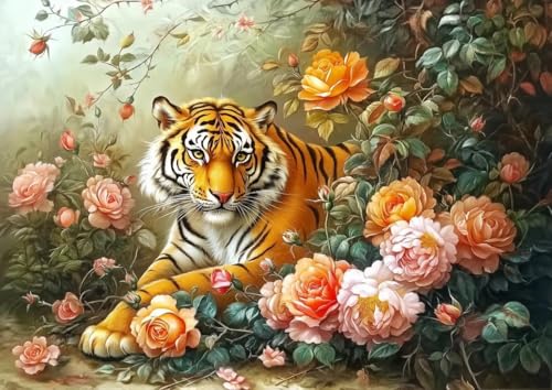 JUYIYUANFUZH Stickset Erwachsene Kreuzstich Stickpackungen Bilder 11CT Tigerrose A Kreuzstich Set FüR AnfäNger Basteln Erwachsene40×50Cm von JUYIYUANFUZH