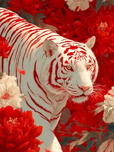 JUYIYUANFUZH Stickset Erwachsene Kreuzstich Stickpackungen Bilder 11CT WeißEr Tiger In Roter Blume A Kreuzstich Set FüR AnfäNger Basteln Erwachsene40×50Cm JUYIYUANFUZH Stickset Erwachsene Kreuzstich Stickpackungen Bilder 11CT WeißEr Tiger In Roter Blume A Kreuzstich Set FüR AnfäNger Basteln Erwachsene40×50Cm von JUYIYUANFUZH