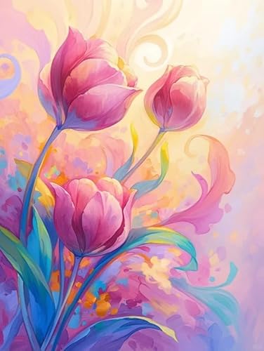 JUYIYUANFUZH Stickset Erwachsene Kreuzstich Stickpackungen Bilder 11CT WunderschöNe BlüHende Tulpen 7 Kreuzstich Set FüR AnfäNger Basteln Erwachsene40×50Cm von JUYIYUANFUZH