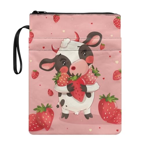 Buchumschlag für Mädchen, Motiv: Milch, Kuh, Erdbeere, Reißverschluss, Lehrbücher, Hardcover, Tragetasche, Teenager, Schulanfang, Geschenkpapier, Bücher, Schutz, Pounch mit Reißverschluss Buchumschlag für Mädchen, Motiv: Milch, Kuh, Erdbeere, Reißverschluss, Lehrbücher, Hardcover, Tragetasche, Teenager, Schulanfang, Geschenkpapier, Bücher, Schutz, Pounch mit Reißverschluss von JUZGTSIT