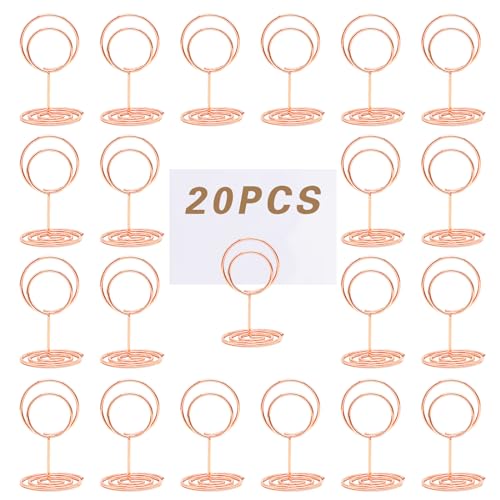 JVHLOV 20 Stück Tischkartenhalter, Metall Fotohalter Platzkartenhalter, Runder Namenskarten Halter, Runder Foto-Stick-Clip, für Hochzeit, Party, Restaurant(Gold;Silber;Roségold) (Roségold) von JVHLOV