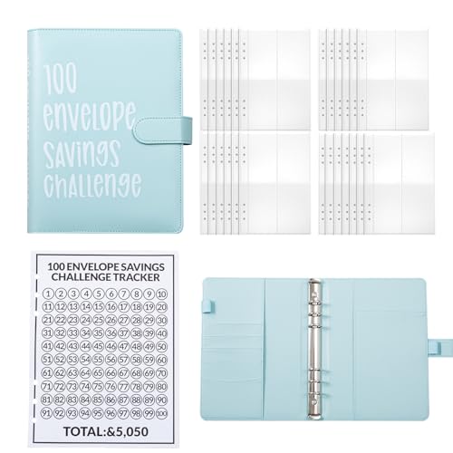 JVHLOV Budget Planner, A5-Sparordner mit Geldumschlägen, Umschläge Challenge Binder, leicht zu sparen, 5050 €, Geldspar-Herausforderung, mit transparenten Geldumschlägen und Magnetknopf von JVHLOV